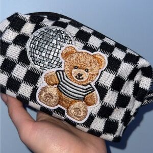 Checkered Teddy Bear Cosmetic Pouch